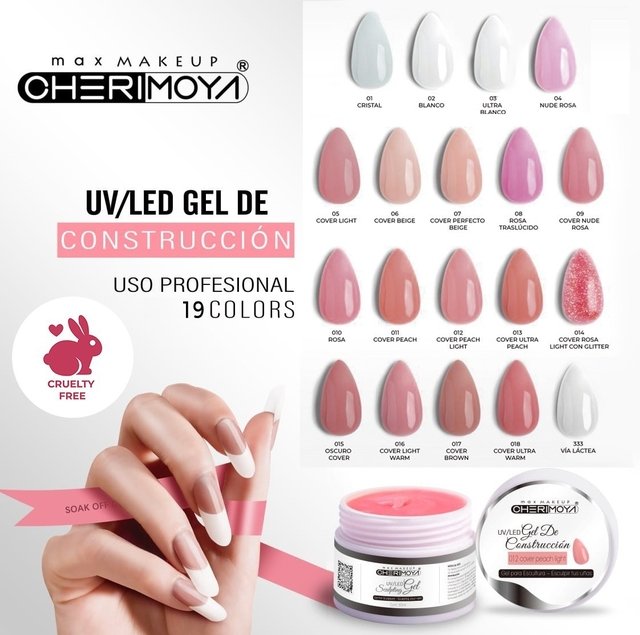 Geles Uv Led Construcion 30Gr Cherimoya Uñas Gelificadas Varios Colores