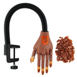 MANO DE PRACTICA ARTICULADA MANICURIA+ 100 TIPS COLOR MARRON EXCELENTE CALIDAD