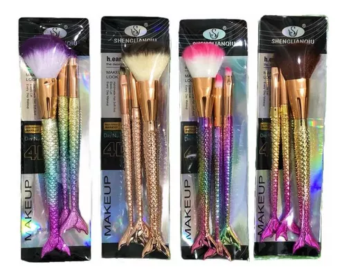 Set De 3 Brochas Maquillaje 4d Cola De Sirena Tornasolados