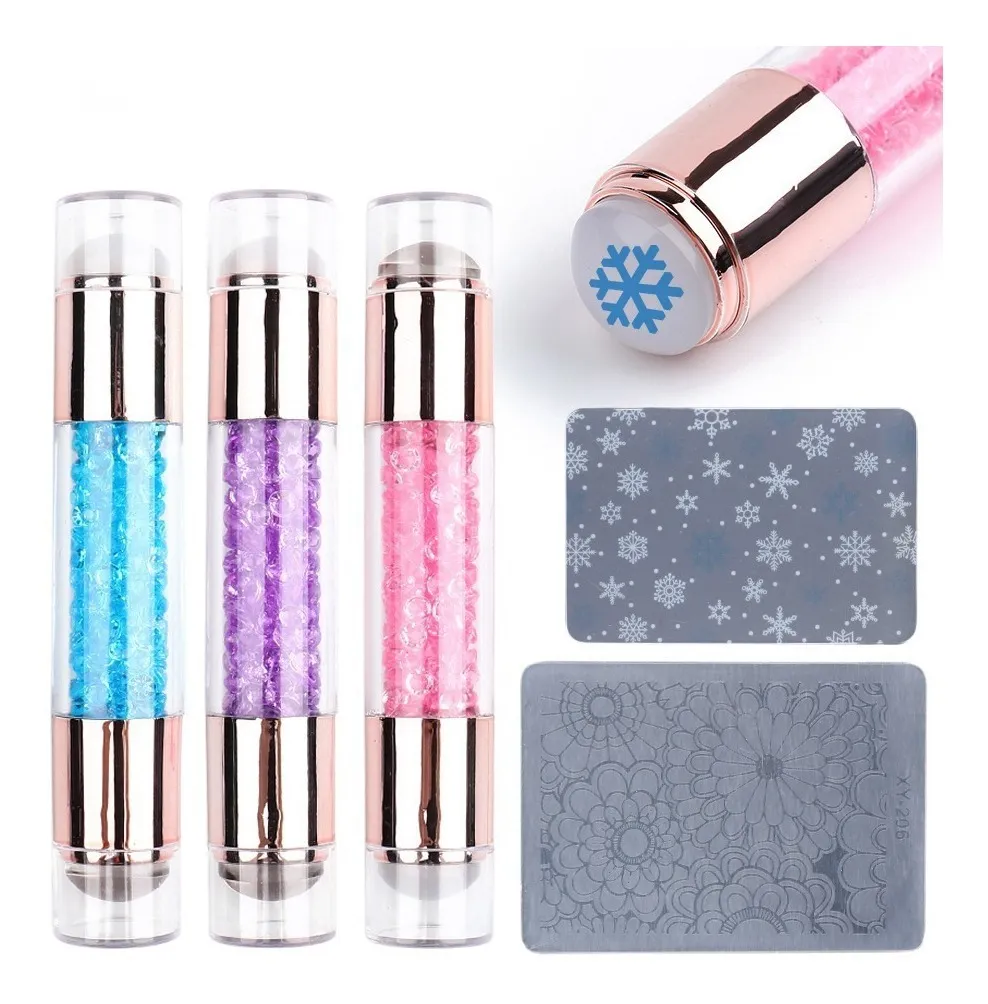 Stamping Doble Punta Con Brillos Y 1 Placa Super Resistente + Raspador