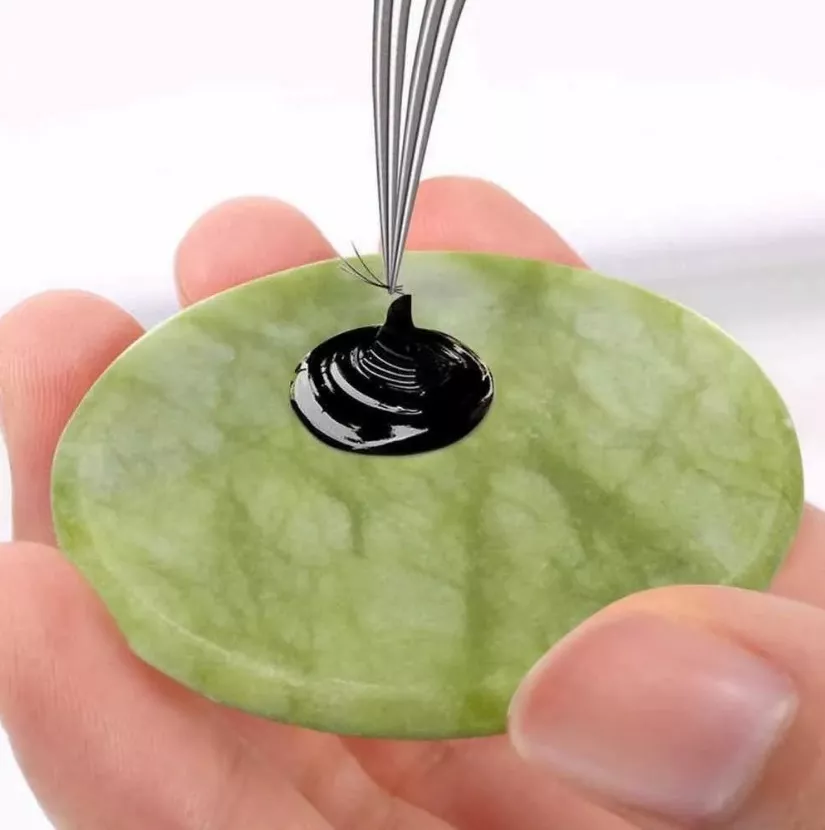 Piedra Jade Verde Porta Pegamento Extensiones De Pestañas